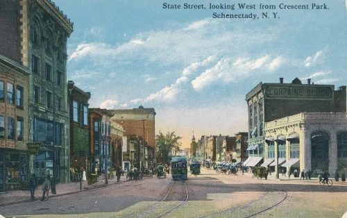 Schenectady - State Street Looking West From Crescent Park - Usa
